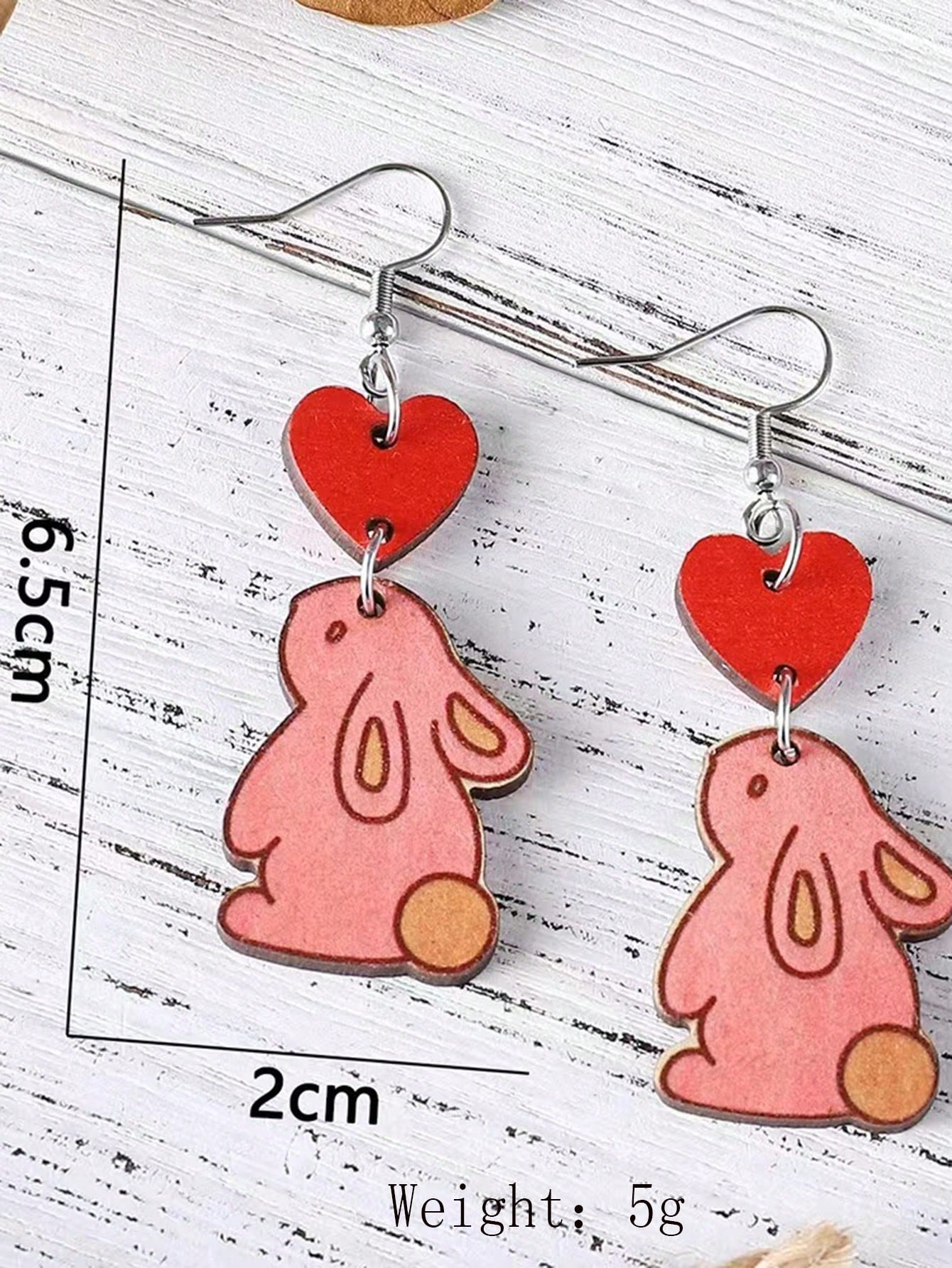 1 Pair Princess Cute Rabbit Printing Wood Drop Earrings display picture 4