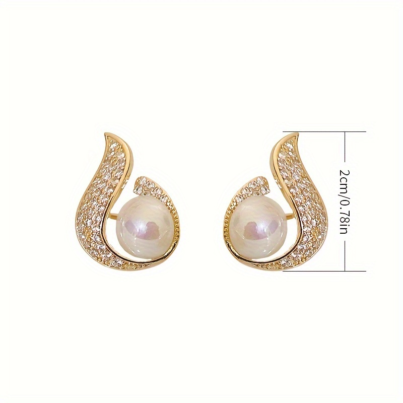 1 Pair Cute Luxurious Shiny Color Block Plating Inlay Alloy Pearl Zircon Gold Plated Ear Studs display picture 3
