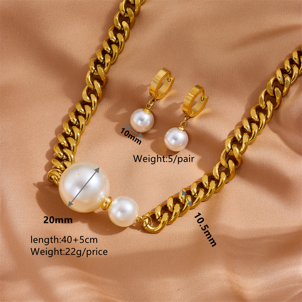 Titan Stahl 18 Karat Vergoldet Klassischer Stil Patchwork Geometrisch Ohrringe Halskette Schmuck-Set display picture 4