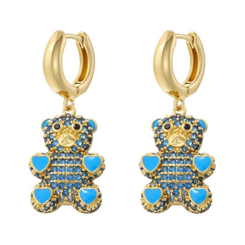 1 Pair Elegant Bear Enamel Inlay Copper Zircon 18k Gold Plated Drop Earrings display picture 6