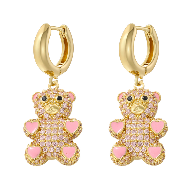 1 Pair Elegant Bear Enamel Inlay Copper Zircon 18k Gold Plated Drop Earrings display picture 7