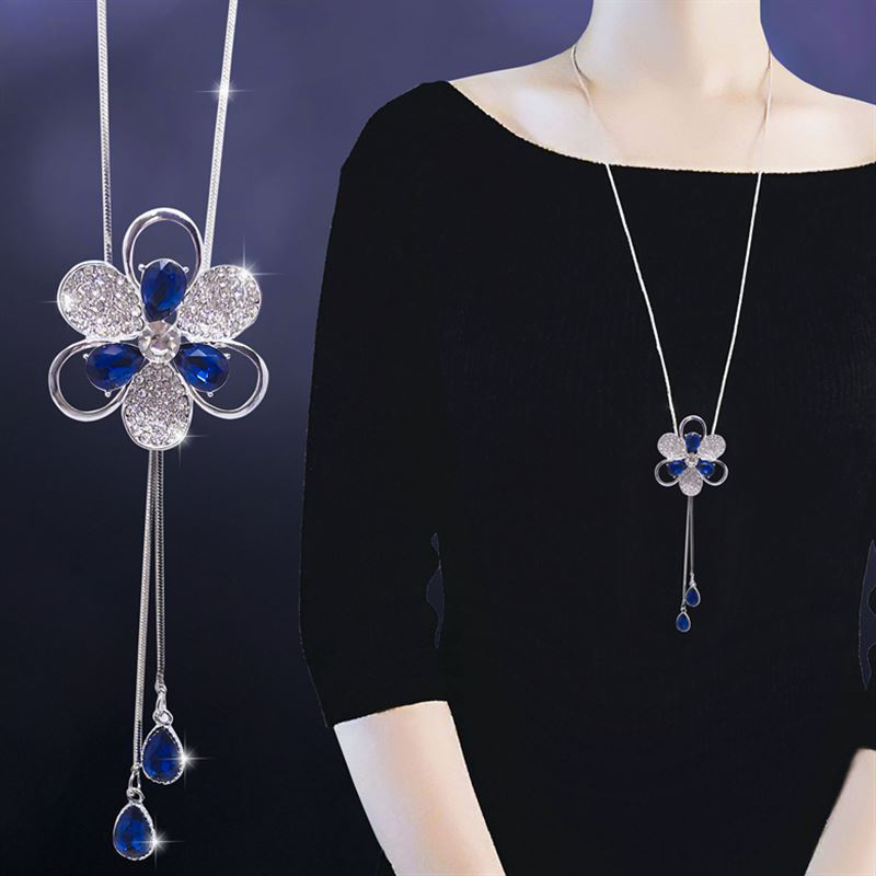 Einfacher Stil Blume Legierung Kupfer Inlay Glas Frau Pulloverkette display picture 2