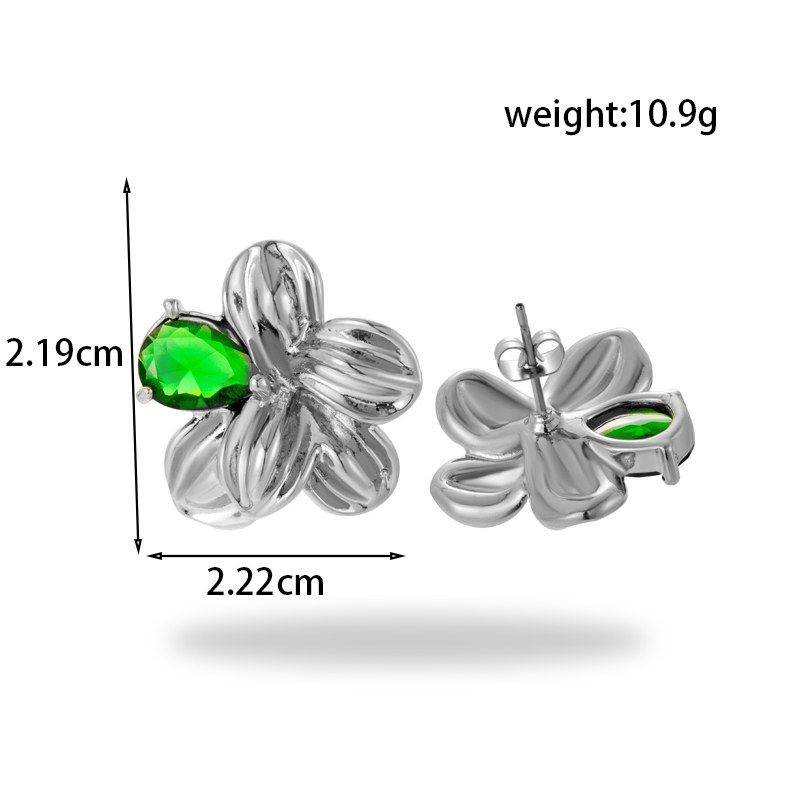 1 Pair Vintage Style French Style Simple Style C Shape Round Flower Stainless Steel Zircon 18k Gold Plated Ear Studs display picture 2