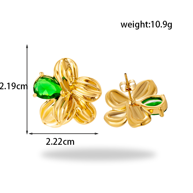 1 Pair Vintage Style French Style Simple Style C Shape Round Flower Stainless Steel Zircon 18k Gold Plated Ear Studs display picture 5
