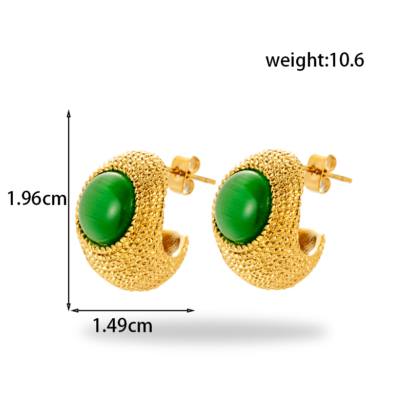 1 Pair Vintage Style C Shape Plating Inlay Stainless Steel Zircon 18k Gold Plated Ear Studs display picture 2