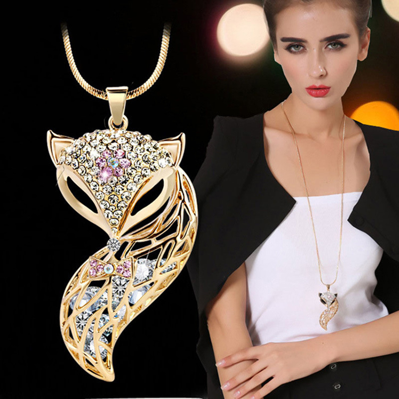 Simple Style Fox Alloy Copper Inlay Rhinestones Women's Long Necklace display picture 3