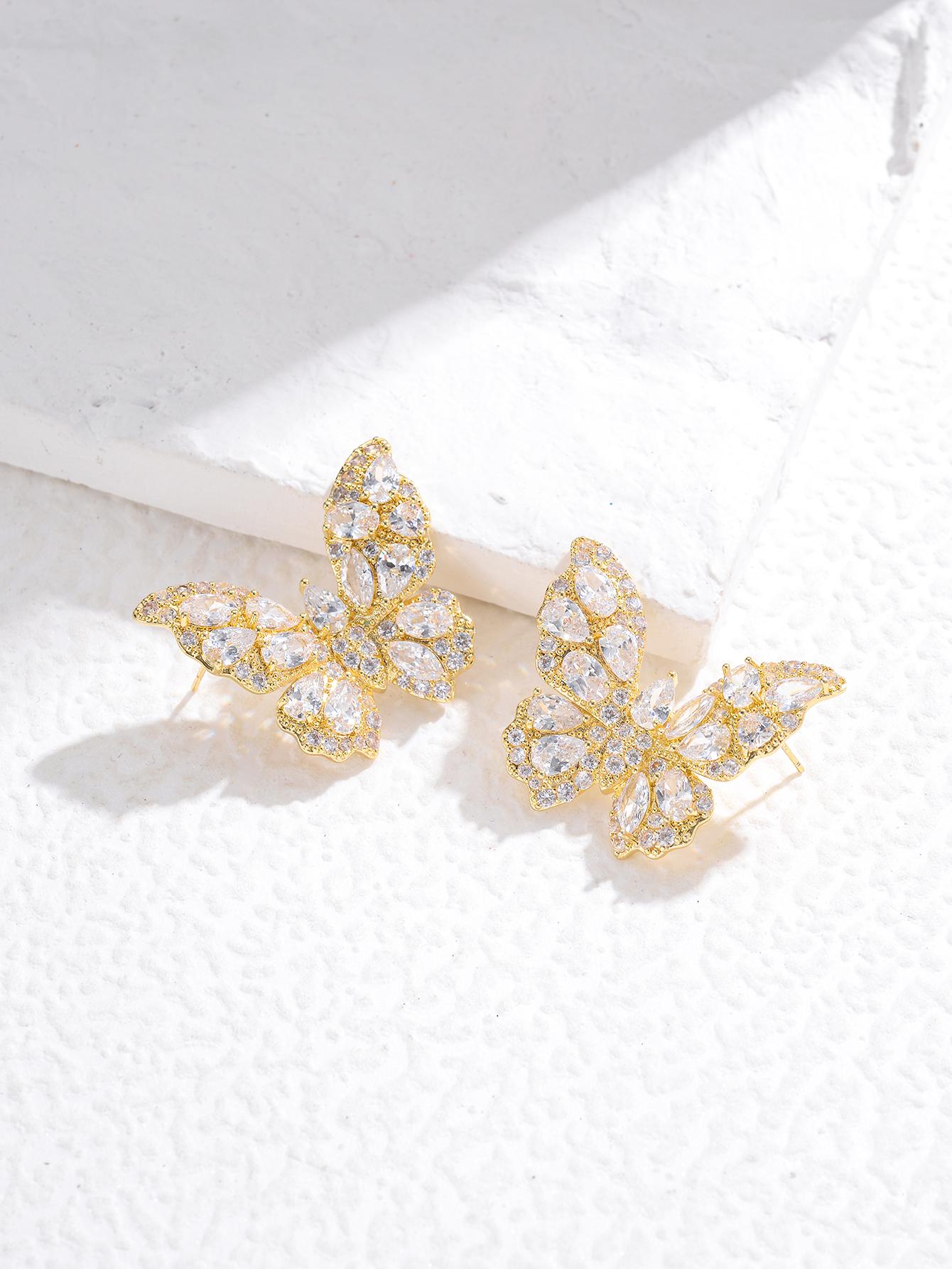 1 Pair Luxurious Streetwear Shiny Butterfly Inlay Alloy Rhinestones Ear Studs display picture 5