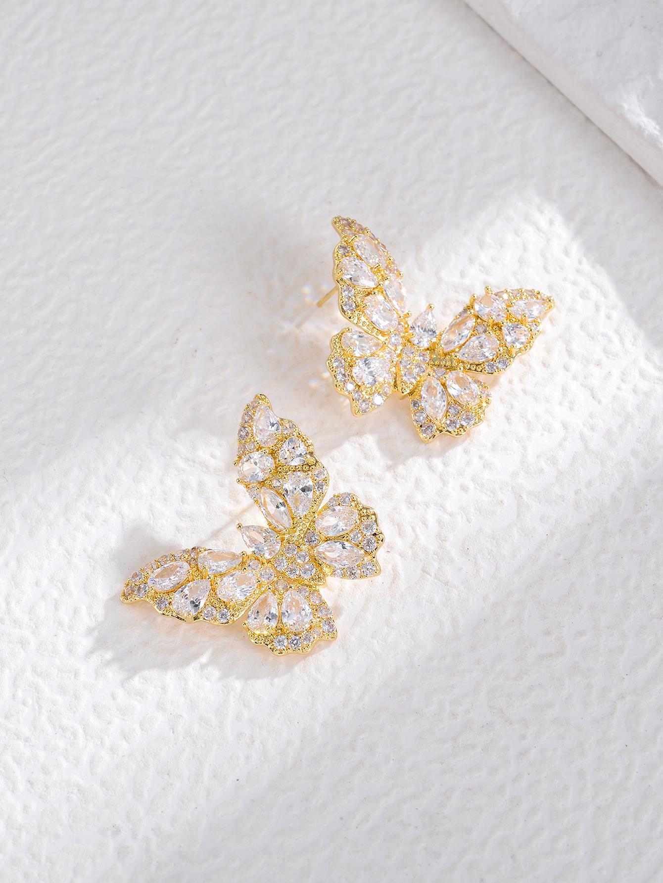 1 Pair Luxurious Streetwear Shiny Butterfly Inlay Alloy Rhinestones Ear Studs display picture 6