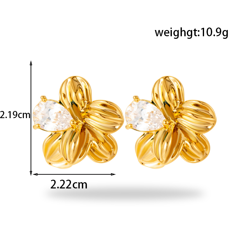 1 Pair Vintage Style French Style Simple Style Flower Stainless Steel Zircon 18k Gold Plated Ear Studs display picture 1