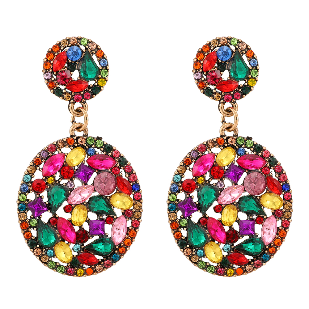 1 Pair Elegant Retro Round Oval Plating Inlay Zinc Alloy Rhinestones Drop Earrings display picture 4