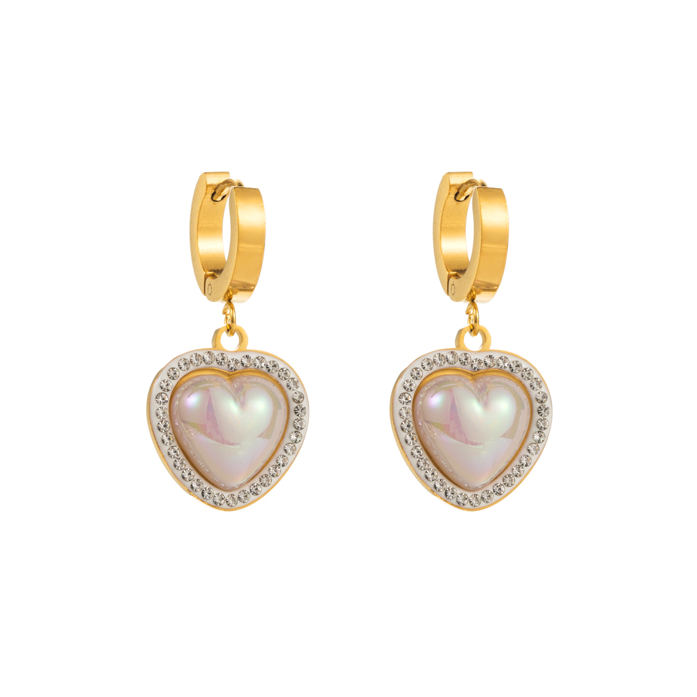 1 Pair Elegant Heart Shape Eye Inlay 316 Stainless Steel  Rhinestones 14K Gold Plated Drop Earrings display picture 10