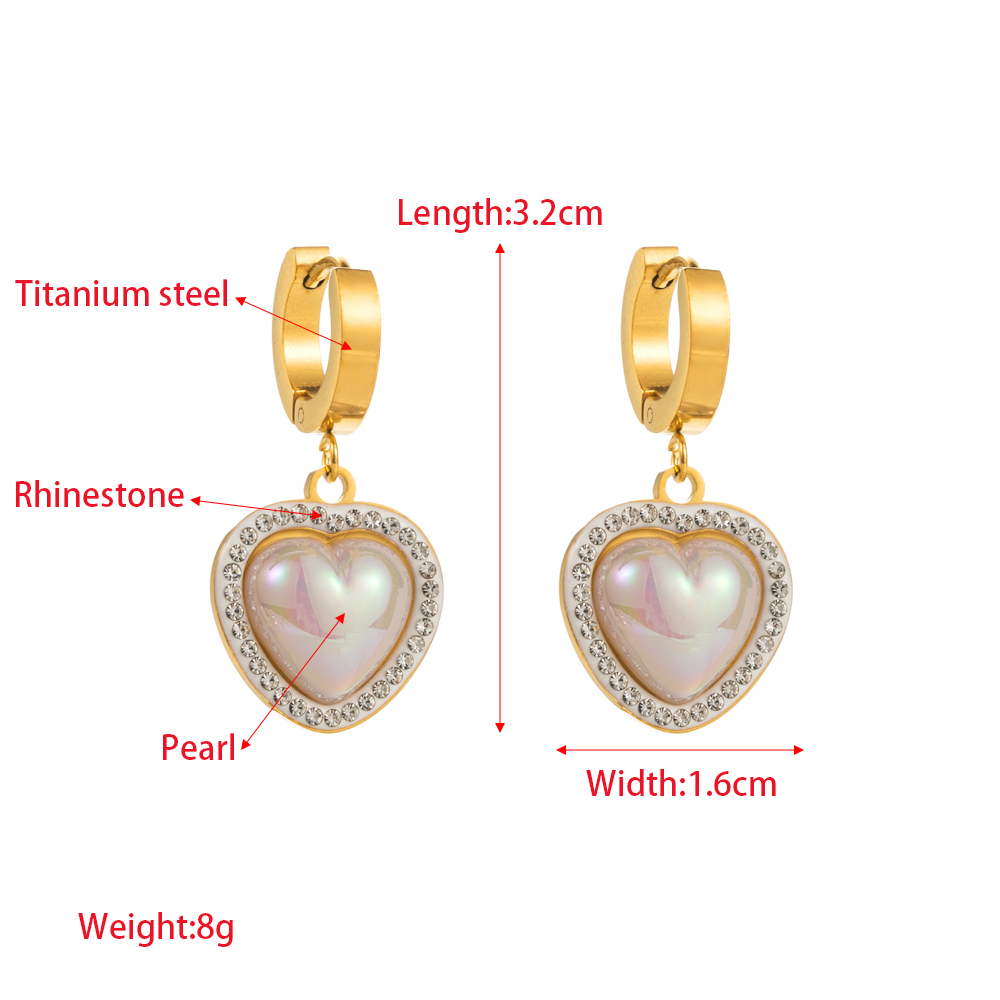 1 Pair Elegant Heart Shape Eye Inlay 316 Stainless Steel  Rhinestones 14K Gold Plated Drop Earrings display picture 4