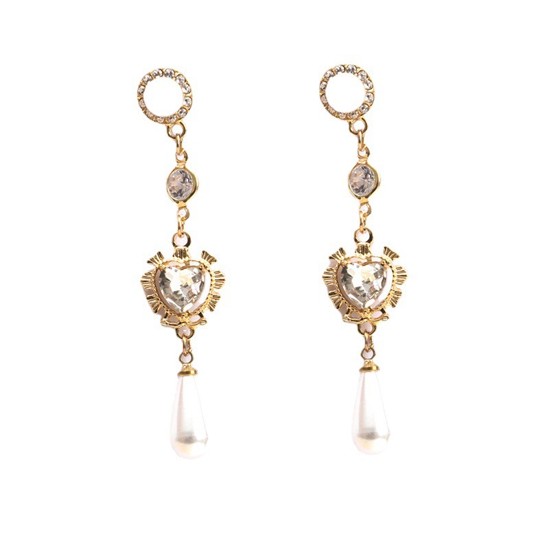 1 Pair Ig Style Sweet Heart Shape Plating Inlay Metal Artificial Pearls Zircon Drop Earrings display picture 1