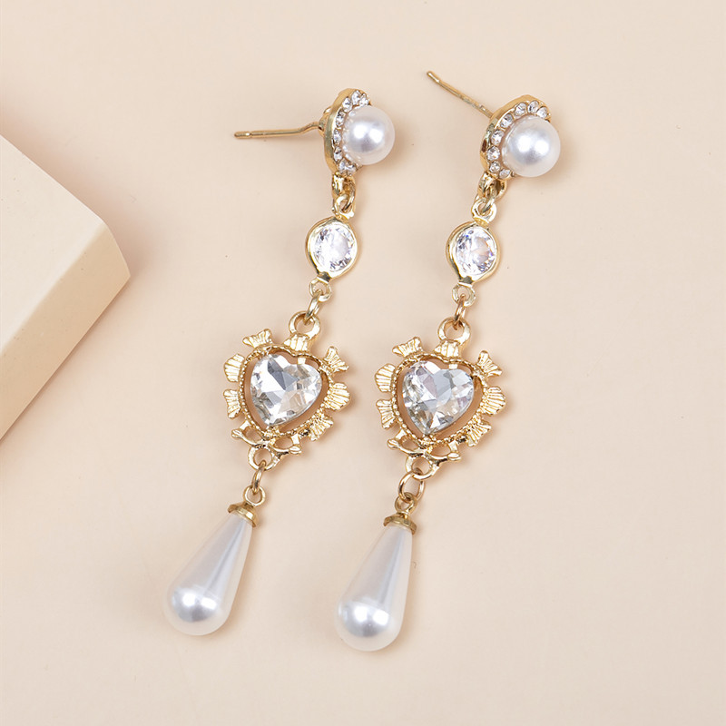 1 Pair Ig Style Sweet Heart Shape Plating Inlay Metal Artificial Pearls Zircon Drop Earrings display picture 5