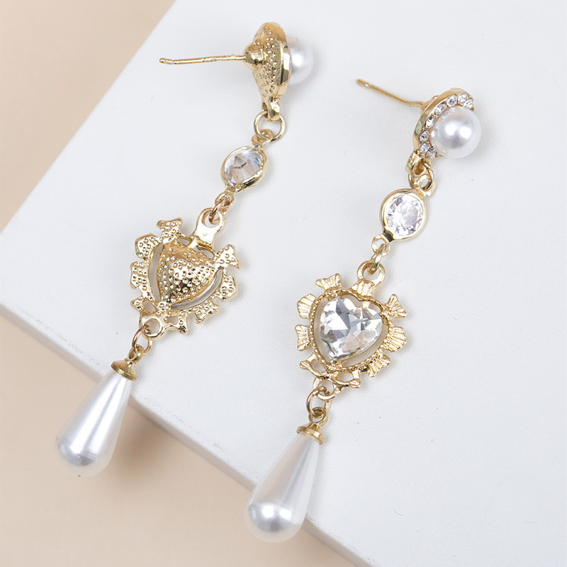 1 Pair Ig Style Sweet Heart Shape Plating Inlay Metal Artificial Pearls Zircon Drop Earrings display picture 6