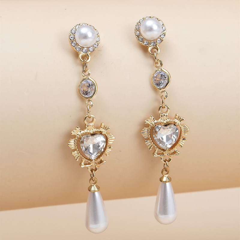 1 Pair Ig Style Sweet Heart Shape Plating Inlay Metal Artificial Pearls Zircon Drop Earrings display picture 7