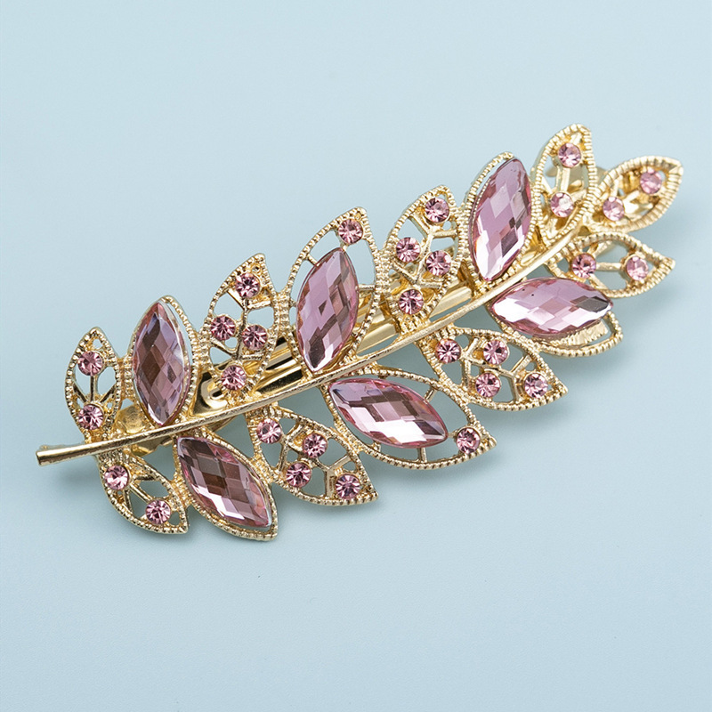 Women's Glam Shiny Leaves Alloy Plating Inlay Rhinestones Hair Clip display picture 3