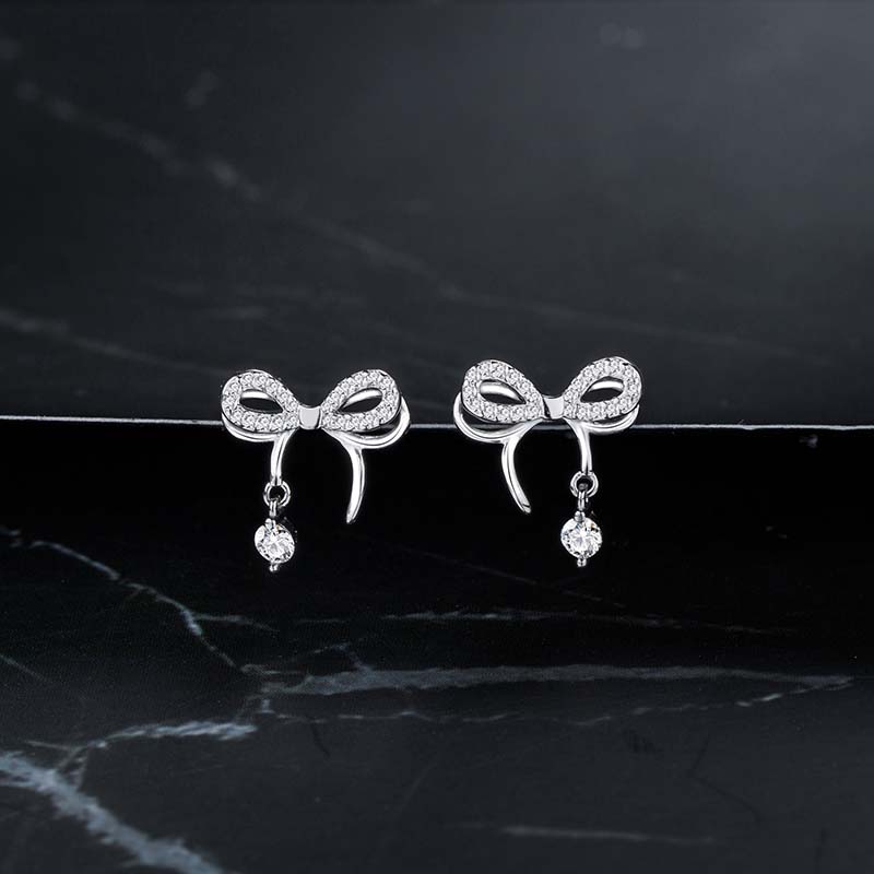 1 Pair Sweet Bow Knot Plating Inlay Sterling Silver Zircon Gold Plated Ear Studs display picture 1