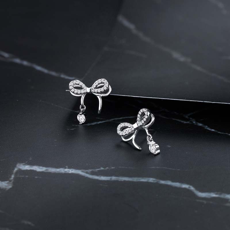 1 Pair Sweet Bow Knot Plating Inlay Sterling Silver Zircon Gold Plated Ear Studs display picture 2