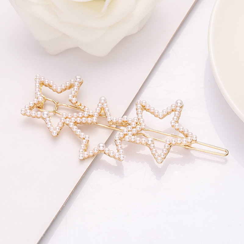 Women's Simple Style Pentagram Alloy Plating Inlay Artificial Pearls Hair Clip display picture 3