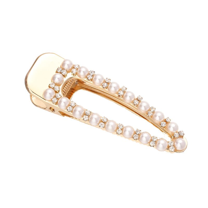 Women's Elegant Simple Style Geometric Alloy Plating Inlay Artificial Pearls Rhinestones Hair Clip display picture 1