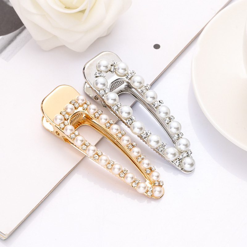 Women's Elegant Simple Style Geometric Alloy Plating Inlay Artificial Pearls Rhinestones Hair Clip display picture 2