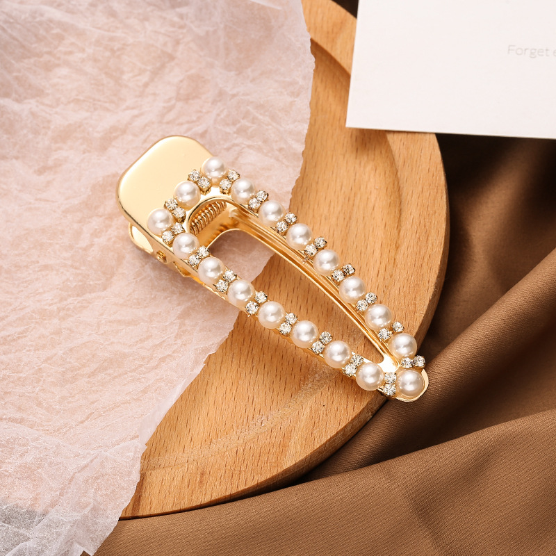 Women's Elegant Simple Style Geometric Alloy Plating Inlay Artificial Pearls Rhinestones Hair Clip display picture 3