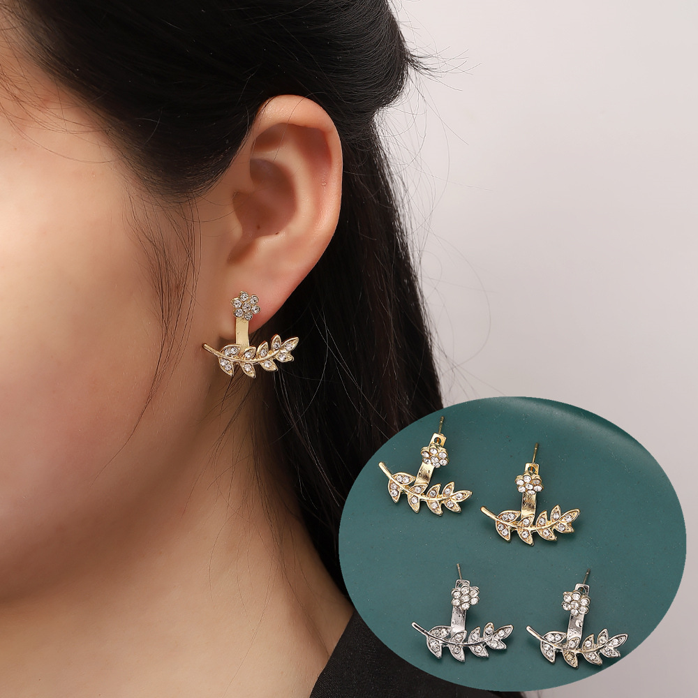 1 Pair Simple Style Leaf Plating Inlay Alloy Rhinestones Ear Studs display picture 2