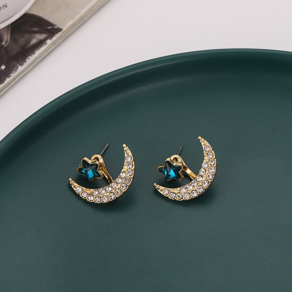 1 Pair Simple Style Star Moon Plating Inlay Alloy Rhinestones Ear Studs display picture 5