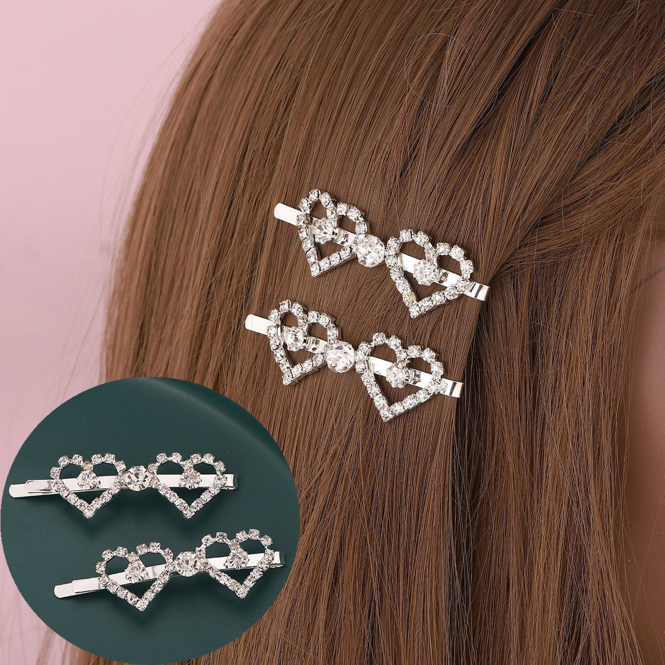 Mujeres Plata Tailandesa Forma De Corazón Diamante De Imitación Metal Pinza Para El Cabello display picture 1