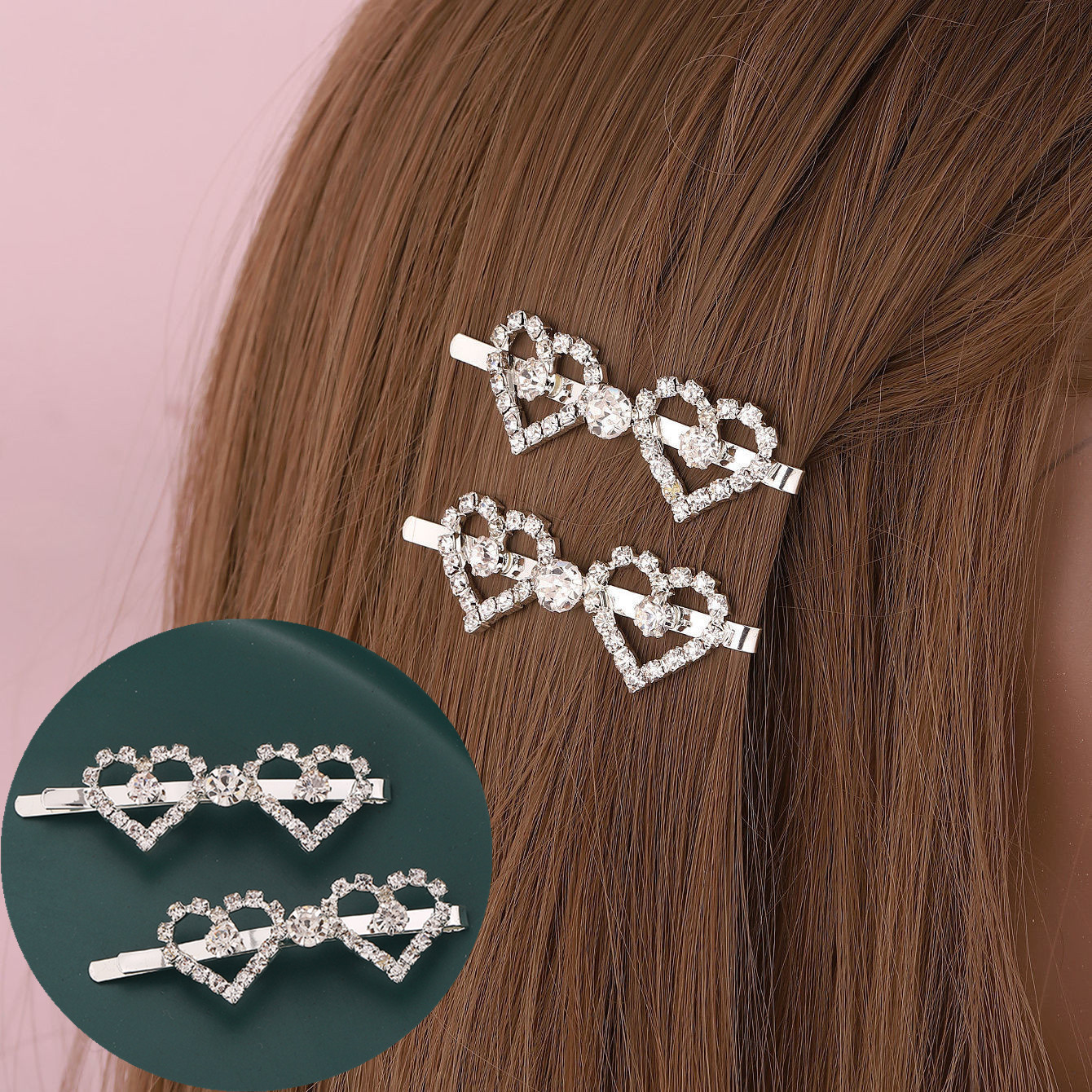 Women's Thai Silver Heart Shape Rhinestone Metal Hair Clip display picture 1