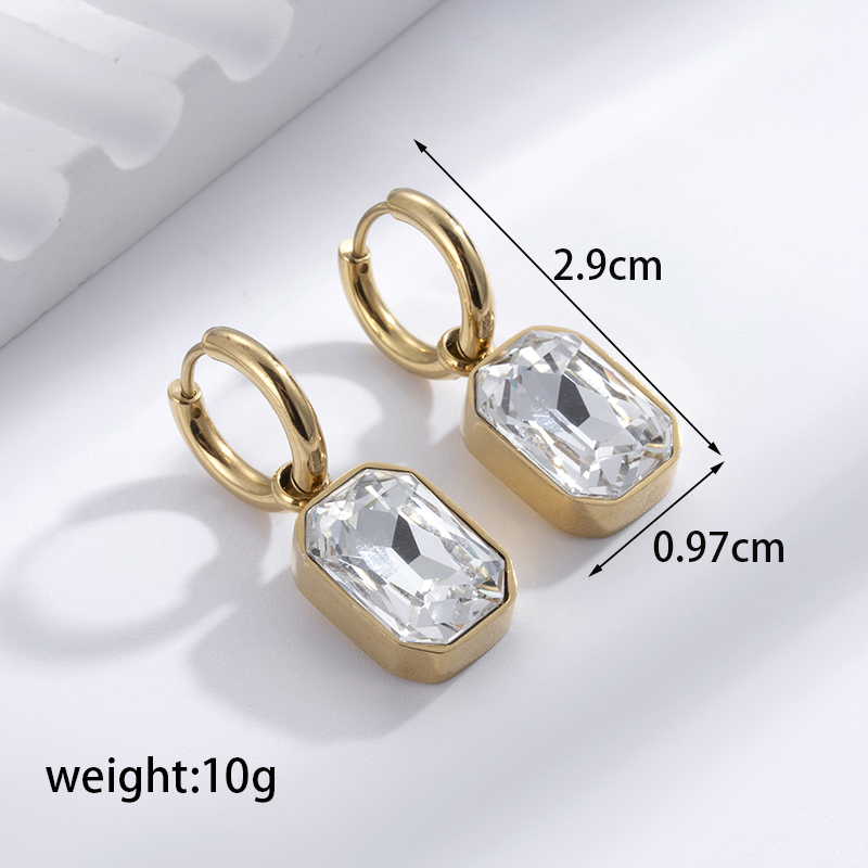 1 Pair French Style Simple Style Korean Style Geometric Stainless Steel Zircon 18k Gold Plated Hoop Earrings Drop Earrings display picture 3
