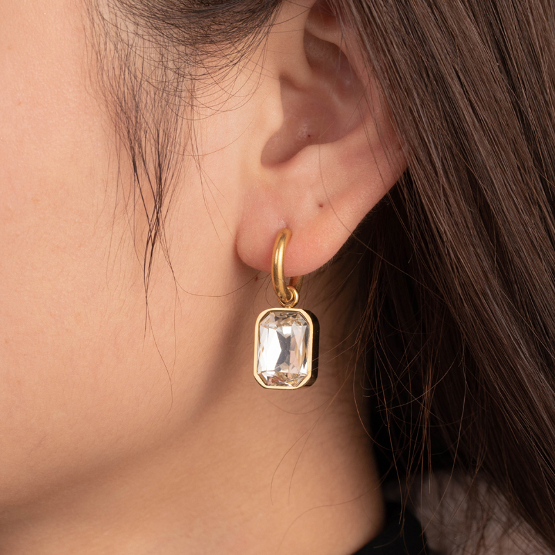1 Pair French Style Simple Style Korean Style Geometric Stainless Steel Zircon 18k Gold Plated Hoop Earrings Drop Earrings display picture 4