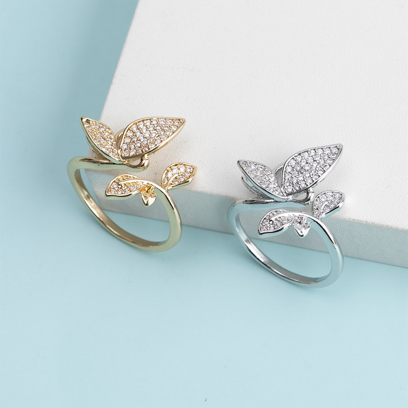 Einfacher Stil Schmetterling Metall Überzug Inlay Zirkon Frau Offener Ring display picture 3