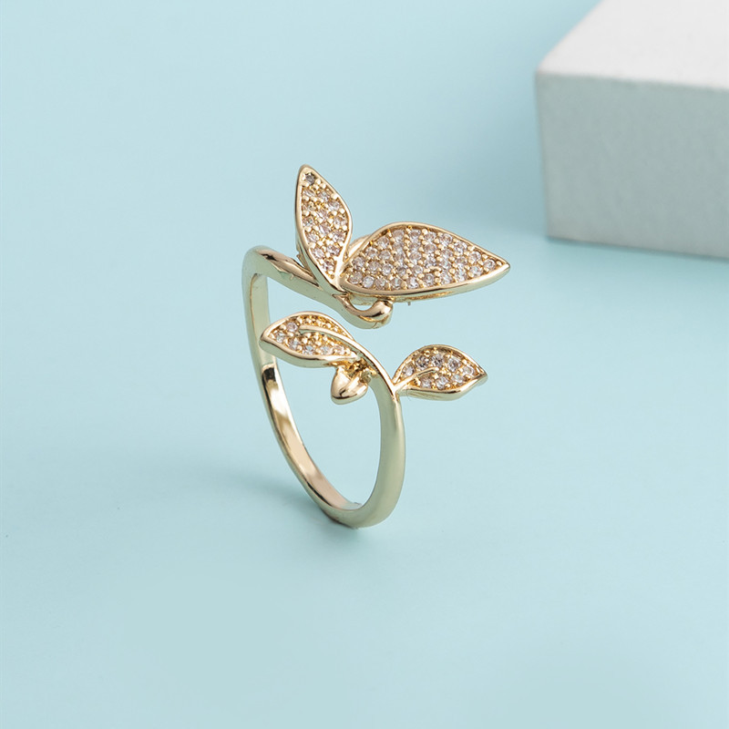 Simple Style Butterfly Metal Plating Inlay Zircon Women's Open Rings display picture 6