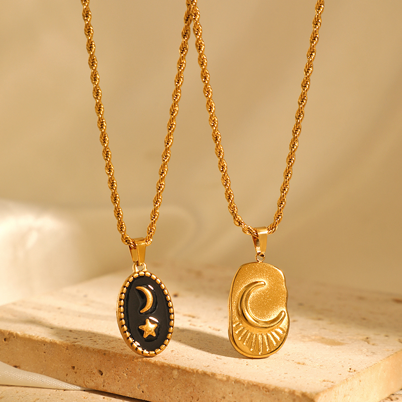 304 Stainless Steel Simple Style Shiny Polishing Enamel Plating Moon Pendant Necklace display picture 9