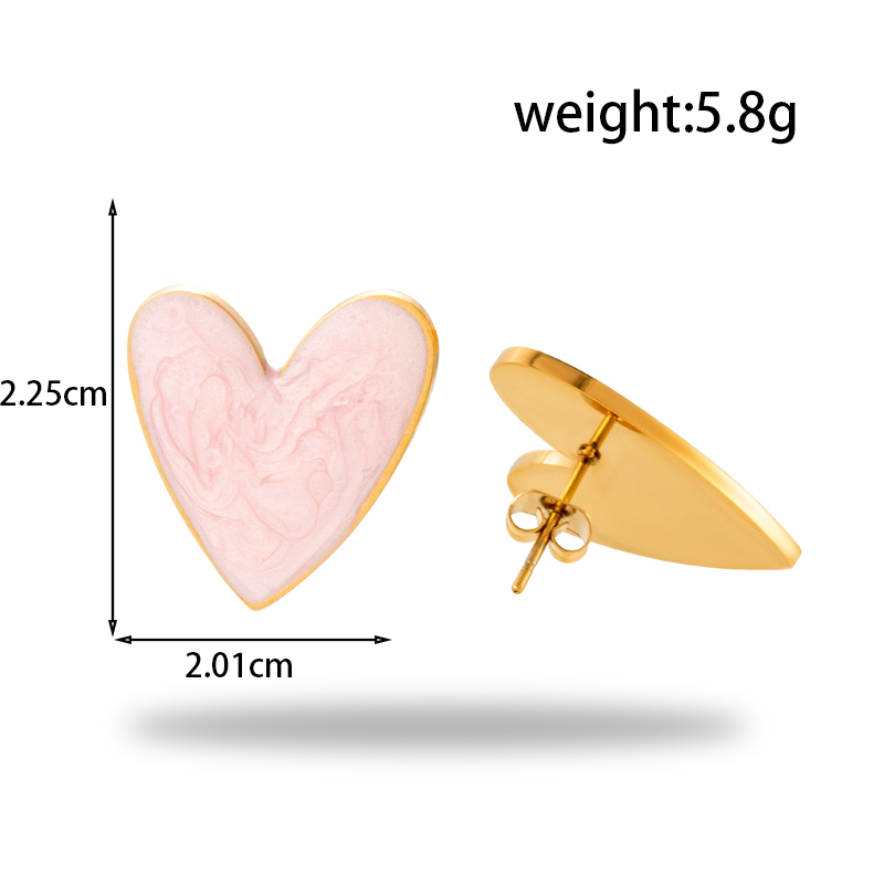 Stainless Steel 18K Gold Plated Vintage Style French Style Simple Style Heart Shape Enamel Earrings Necklace display picture 3