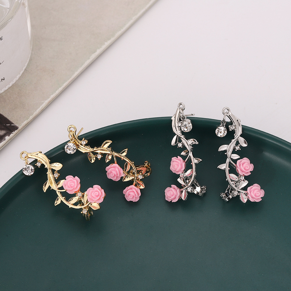 1 Pair Lady Flower Plating Inlay Alloy Artificial Diamond Ear Studs display picture 2