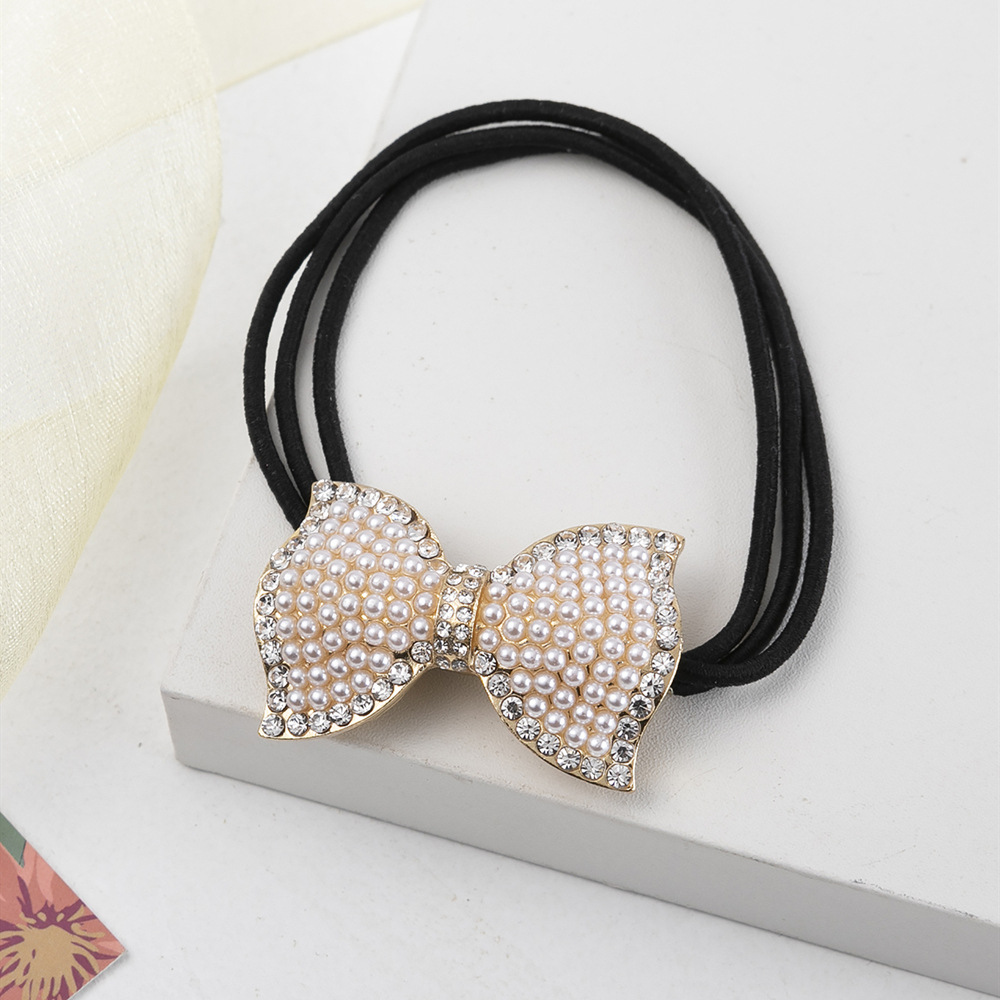Women's Sweet Bow Knot Rhinestone Plating Inlay Artificial Pearls Hair Tie display picture 3