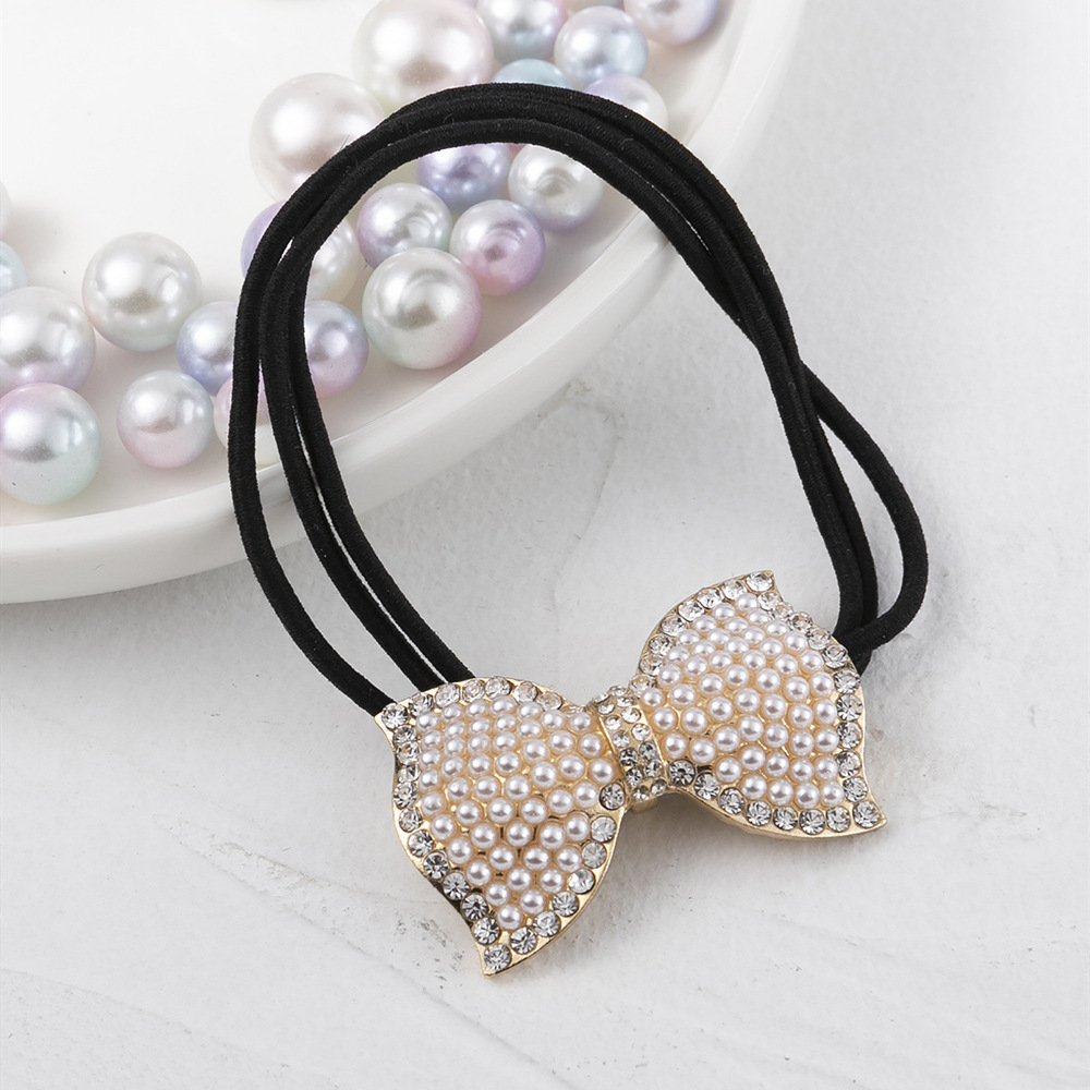 Women's Sweet Bow Knot Rhinestone Plating Inlay Artificial Pearls Hair Tie display picture 4