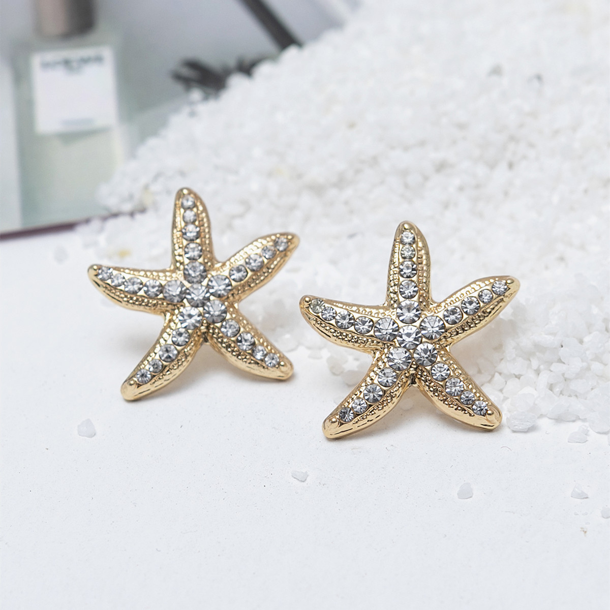 1 Pair Beach Starfish Inlay Alloy Zircon Ear Studs display picture 3