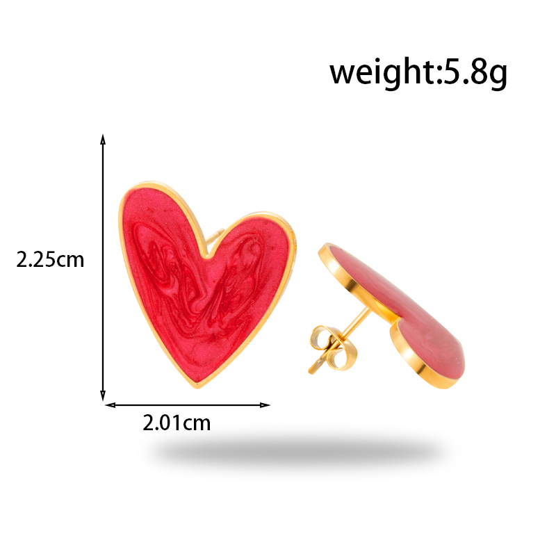 Stainless Steel 18K Gold Plated Vintage Style French Style Simple Style Heart Shape Enamel Earrings Necklace display picture 5