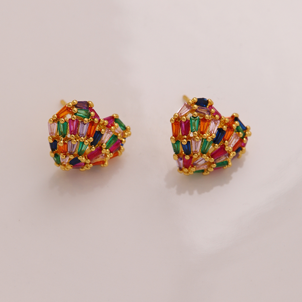 1 Pair Ig Style Luxurious Shiny Heart Shape Rose Bow Knot Plating Inlay Artificial Gemstones Copper Zircon 18k Gold Plated Ear Studs display picture 9