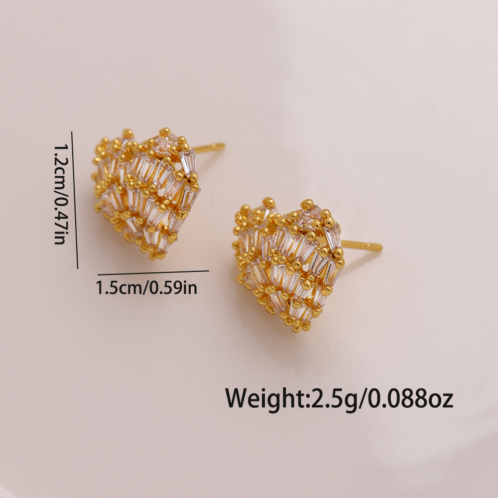 1 Pair Ig Style Luxurious Shiny Heart Shape Rose Bow Knot Plating Inlay Artificial Gemstones Copper Zircon 18k Gold Plated Ear Studs display picture 3