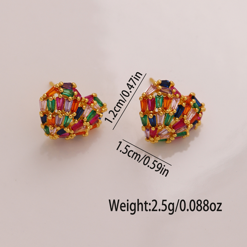 1 Pair Ig Style Luxurious Shiny Heart Shape Rose Bow Knot Plating Inlay Artificial Gemstones Copper Zircon 18k Gold Plated Ear Studs display picture 4