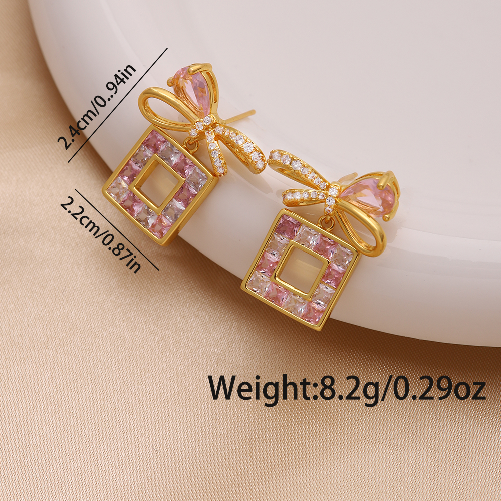 1 Pair Ig Style Luxurious Shiny Heart Shape Rose Bow Knot Plating Inlay Artificial Gemstones Copper Zircon 18k Gold Plated Ear Studs display picture 6