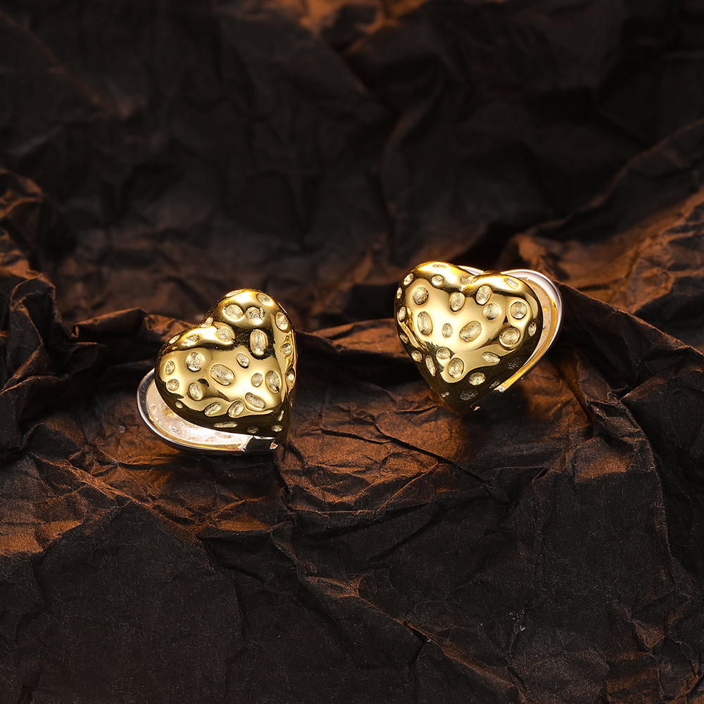 1 زوج غير رسمي شكل القلب تصفيح الفضة الاسترليني 24 كيلو مطلية بالذهب مطلي بالفضة ترصيع الأذن display picture 2