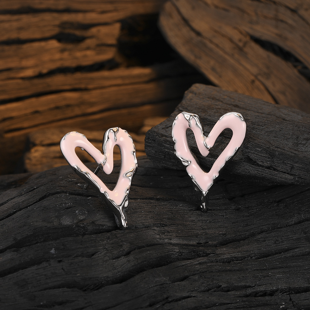 1 Pair Sweet Heart Shape Epoxy Plating Sterling Silver White Gold Plated Drop Earrings display picture 1