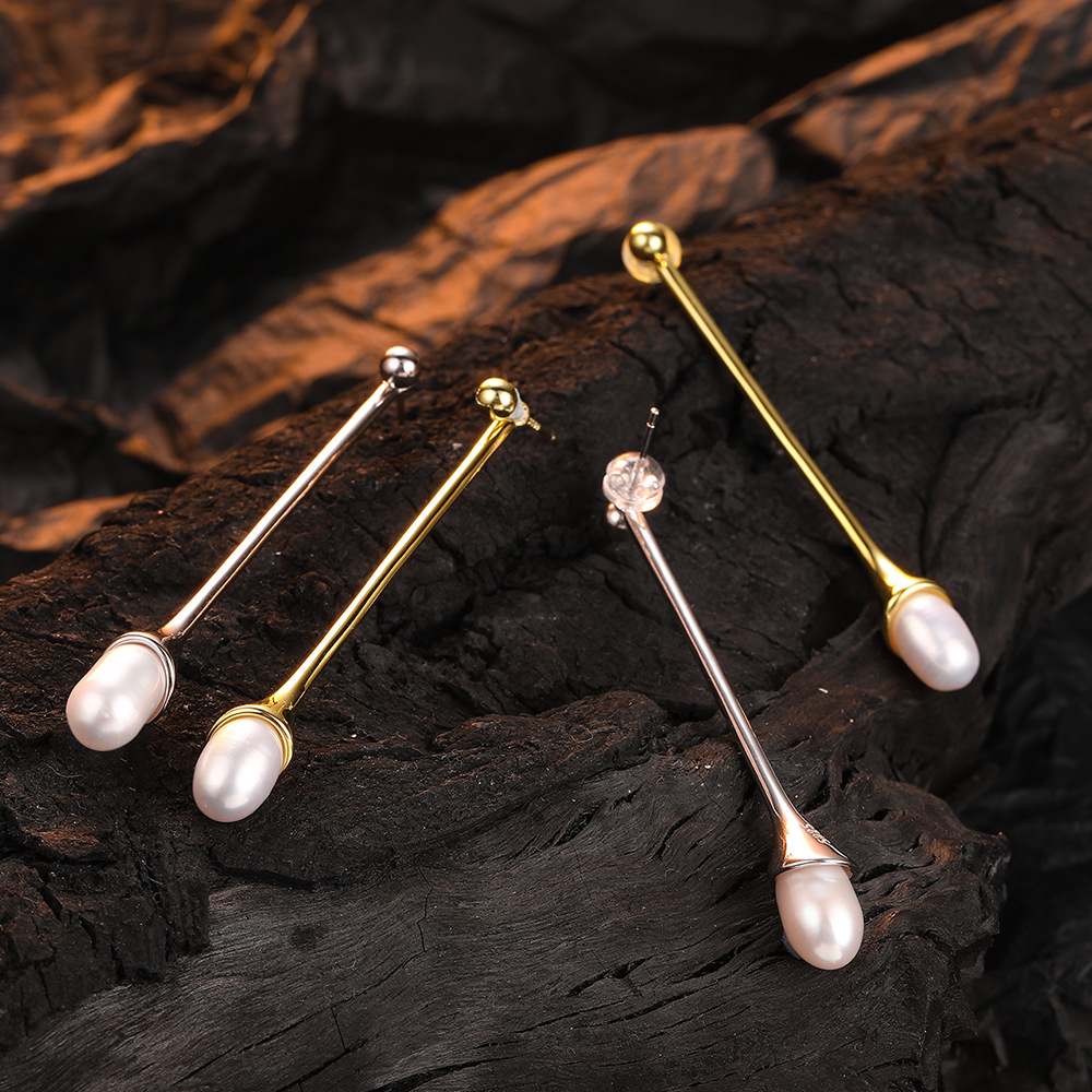 1 Pair Casual Solid Color Plating Sterling Silver 24k Gold Plated White Gold Plated Drop Earrings display picture 1