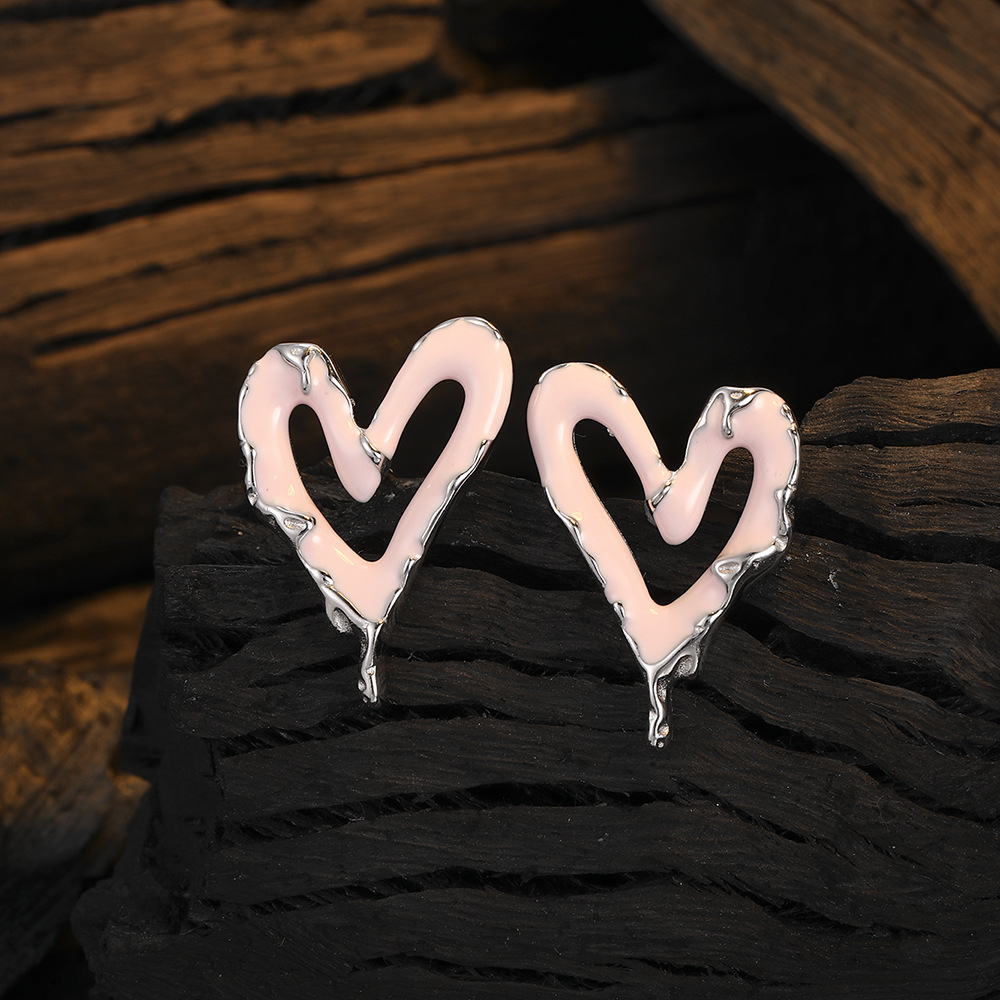 1 Pair Sweet Heart Shape Epoxy Plating Sterling Silver White Gold Plated Drop Earrings display picture 3
